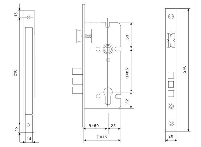 HD-85-50A大門(mén)鎖鎖體 結(jié)構(gòu)圖例
